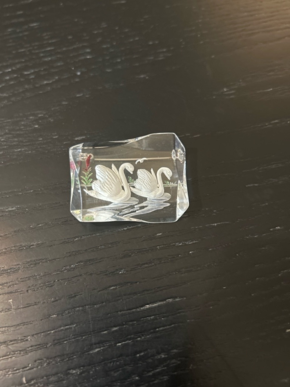 Vintage Lucite Swan Brooch – Reverse Carved Scenic Pin